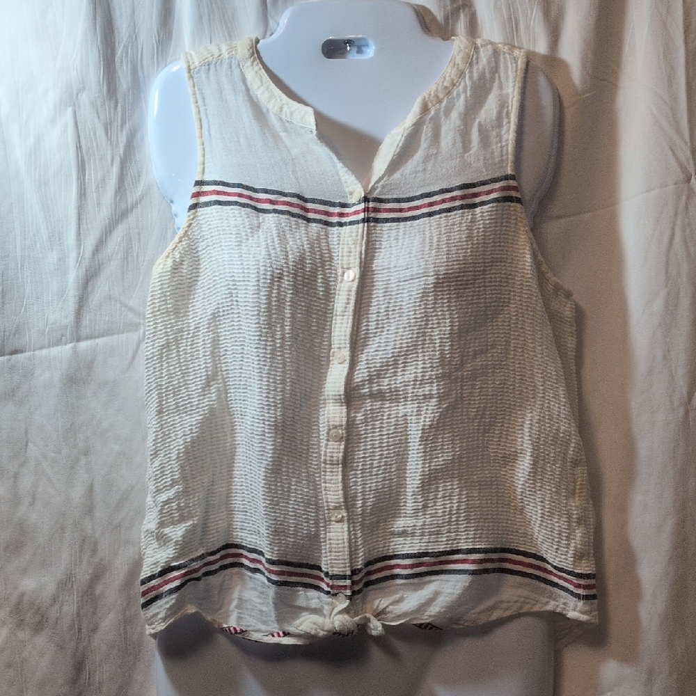 Lucky Brand White Sleeveless Button-Up Blouse